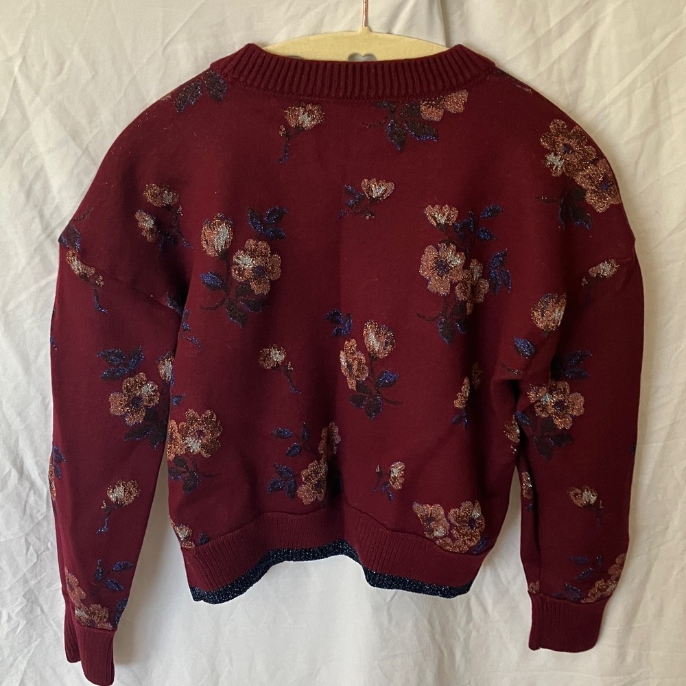 Coach: Burgundy Floral Jacquard Crewneck (66531)Sweater- Wool Blend- Metallic- S - Picture 11 of 16